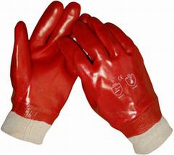 Handschoen PVC rood tricotboord gesloten rug